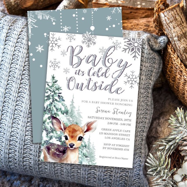 Baby it's Cold Outside | Fawn Winter Baby Shower Invitation (Creator Uploaded)