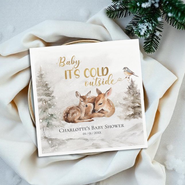 Baby it's cold outside Forest Deer Baby Shower  Napkin (Creator Uploaded)