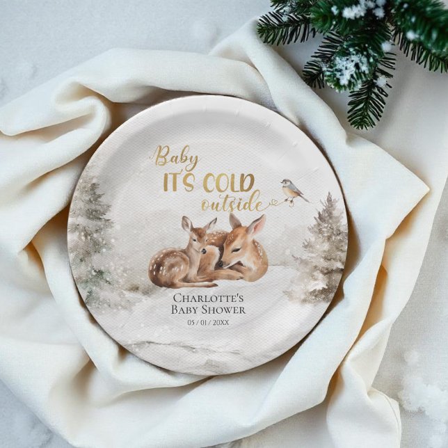 Baby it's cold outside Forest Deer Baby Shower  Paper Plate (Creator Uploaded)