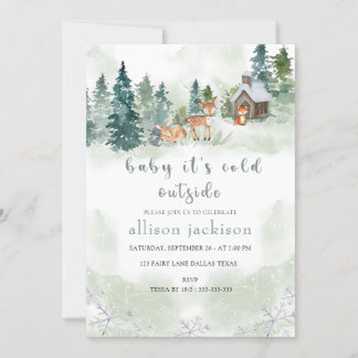 Baby It's Cold Outside Forest Woodland Baby Showe Invitation