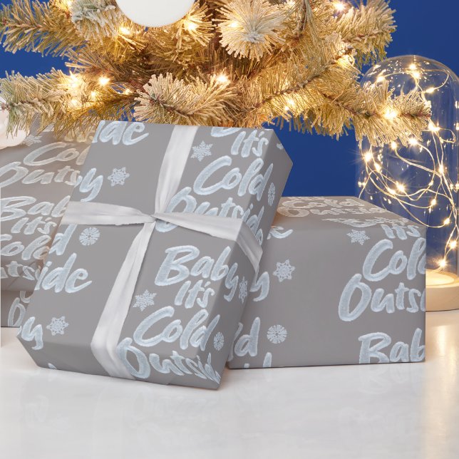 Baby It's Cold Outside Frozen Christmas Rich Grey Wrapping Paper (Holidays)