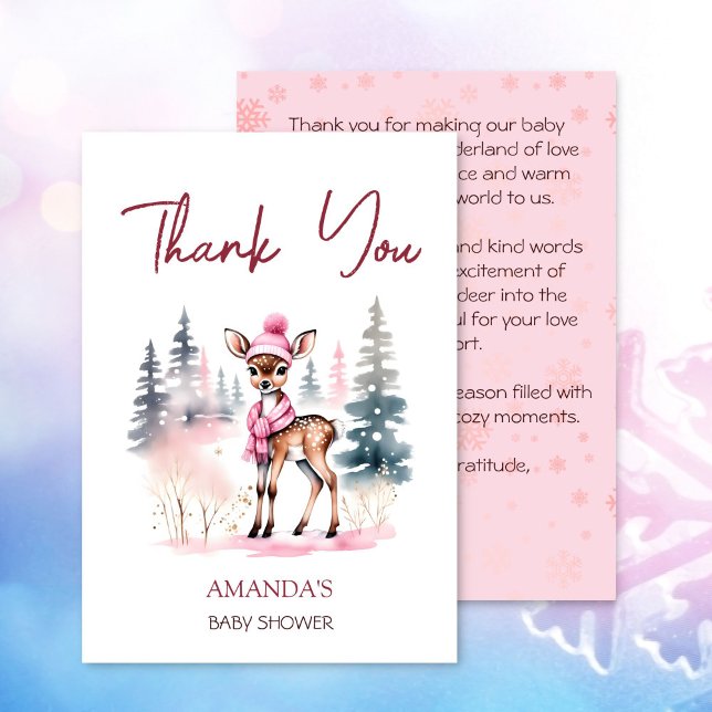 Baby it's cold outside girl baby deer baby shower thank you card (Baby it's cold outside girl baby deer baby shower thank you card cute girl deer in winter hat scarf)