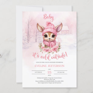 Baby it's cold outside girl baby reindeer invitation