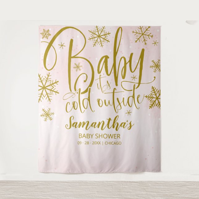 Baby It's Cold Outside Girl Baby Shower Backdrop Tapestry (Front)