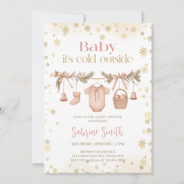 Baby it's cold outside Girl clothes Baby Shower Invitation (Front)
