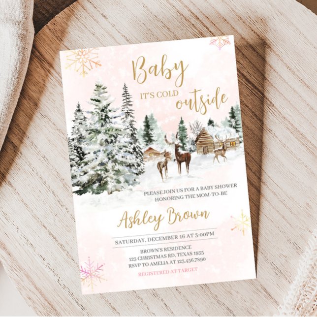 Baby It's Cold Outside Girl Winter Baby Shower Invitation (Winter Wonderland Baby Shower Invitation)