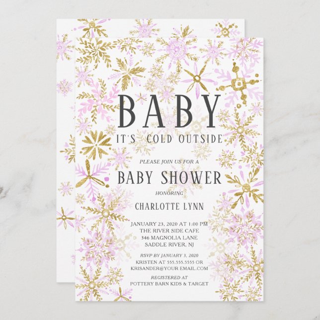 Baby It's Cold Outside Girls Baby Shower Invitation (Front/Back)