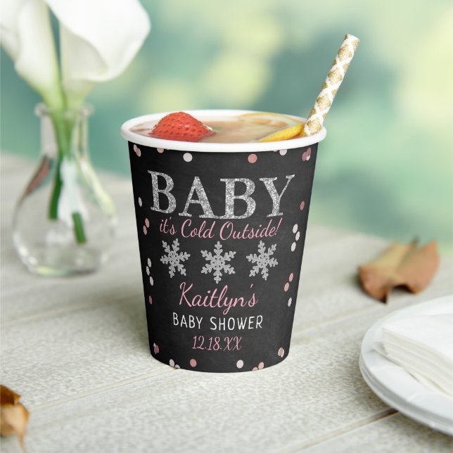 Baby It's Cold Outside Girls Winter Baby Shower Paper Cups (Insitu)