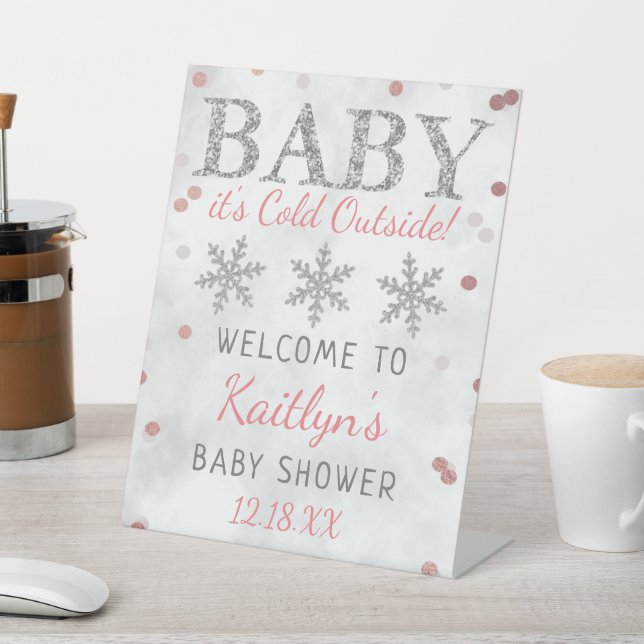 Baby It's Cold Outside Girls Winter Baby Shower Pedestal Sign (In SItu)