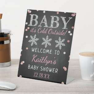 Baby It's Cold Outside Girls Winter Baby Shower Pedestal Sign