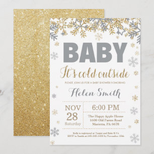 Baby its Cold Outside Gold and Grey Baby Shower Invitation