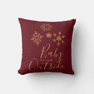 Baby it's Cold Outside Golden Snowflakes Cushion