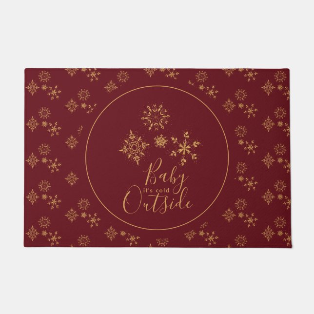 Baby it's Cold Outside Golden Snowflakes Doormat (Front)