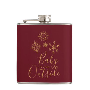Baby it's Cold Outside Golden Snowflakes Hip Flask