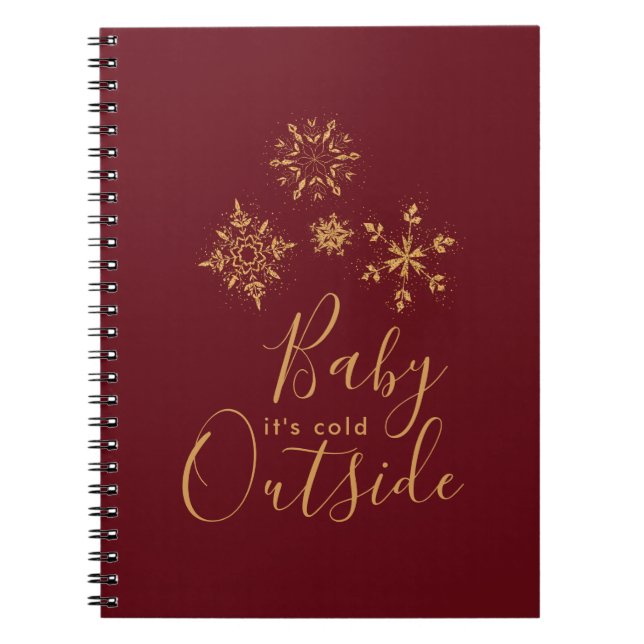 Baby it's Cold Outside Golden Snowflakes Notebook (Front)