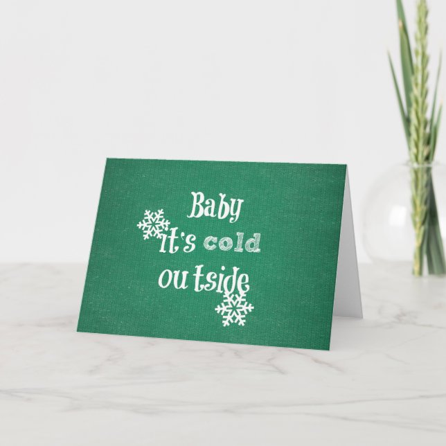 Baby it's Cold Outside: Green Faux Sweater Holiday Card (Front)