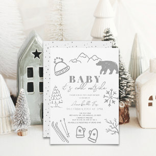 Baby It's Cold Outside Grey Ski Baby Shower Invitation
