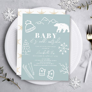 Baby It's Cold Outside Hand-drawn Blue Baby Shower Invitation