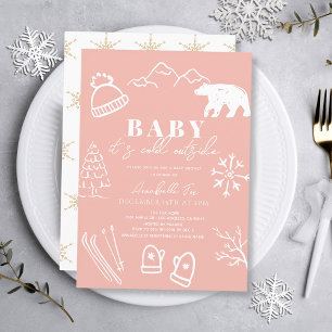 Baby It's Cold Outside Hand-drawn Pink Baby Shower Invitation