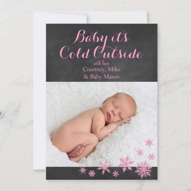Baby It's Cold Outside Holiday Photo Card in Pink (Front)