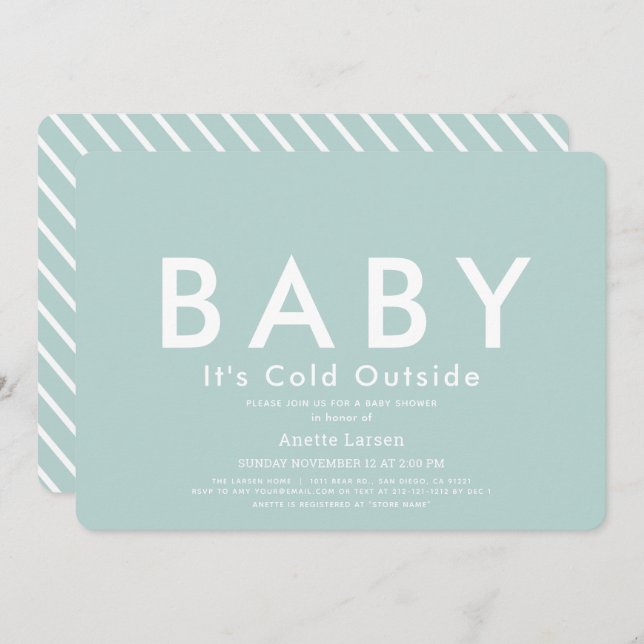 Baby Its Cold Outside Minimalist Blue Baby Shower Invitation (Front/Back)