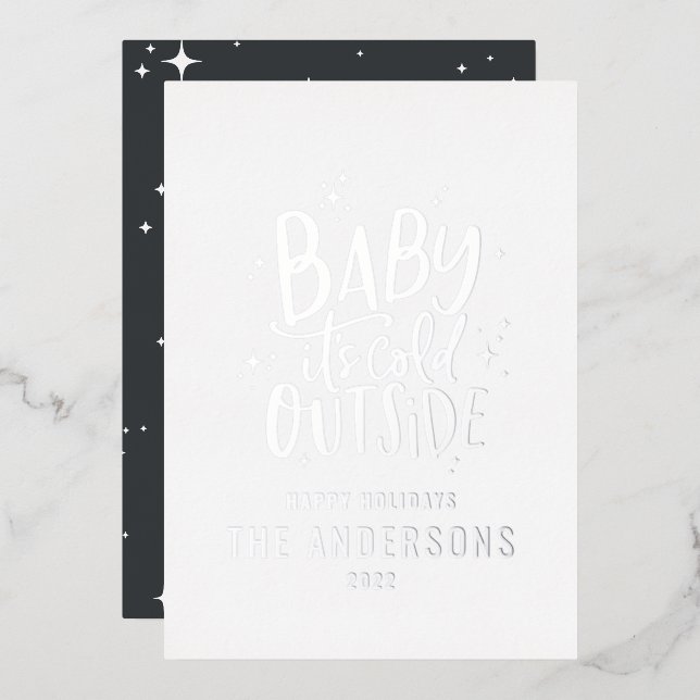 Baby its cold outside modern minimal Christmas  Foil Holiday Card (Front/Back)