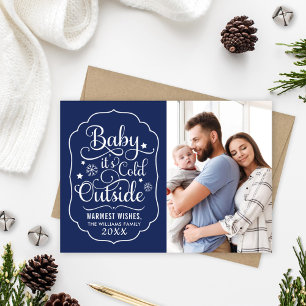 Baby It's Cold Outside   Navy Blue Photo Holiday Card
