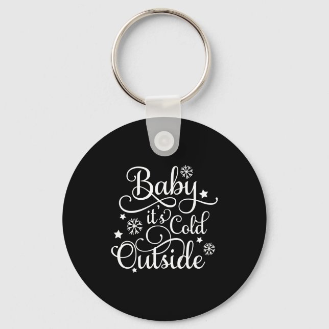 Baby Its Cold Outside Navy Blue Womens Holiday  Key Ring (Front)