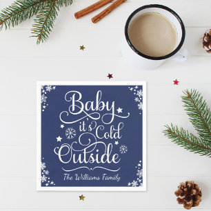 Baby Its Cold Outside Navy Personalised Holiday Napkin