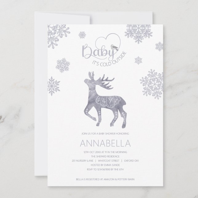 Baby it's Cold Outside Nordic Reindeer Baby Shower Invitation (Front)