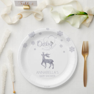 Baby it's Cold Outside Nordic Reindeer Baby Shower Paper Plate