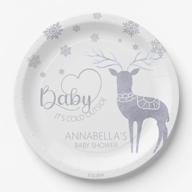Baby it's Cold Outside Nordic Winter Baby Shower Paper Plate (Front)