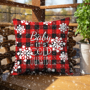 Baby Its Cold Outside On Red Black Plaid Pattern Cushion