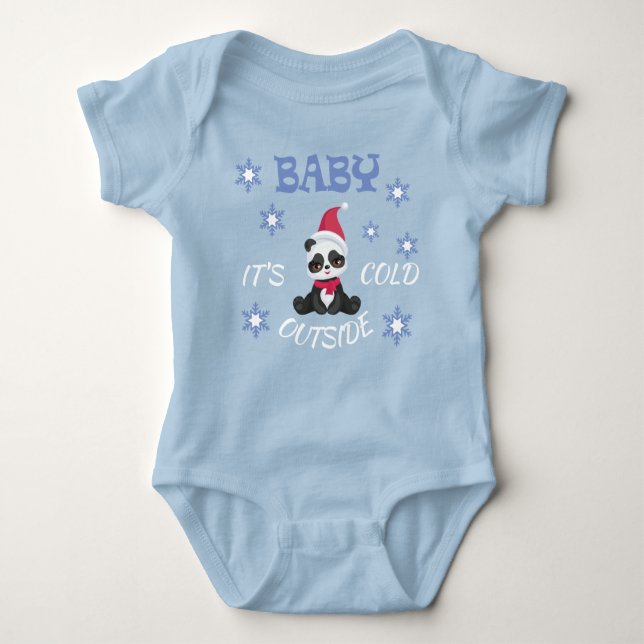 Baby It's Cold Outside Panda Bear Baby Bodysuit (Front)