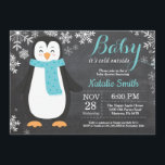 Baby its Cold Outside Penguin Aqua Baby Shower Invitation<br><div class="desc">Baby its Cold Outside Penguin Aqua Baby Shower Invitationn. Boy or Girl Baby Shower Invitation. Baby Penguin. Winter Holiday Baby Shower Invite. Aqua and White Snowflakes. Chalkboard Background. For further customisation,  please click the "Customise it" button and use our design tool to modify this template.</div>