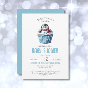 Baby It's Cold Outside Penguin Boy Baby Shower Invitation
