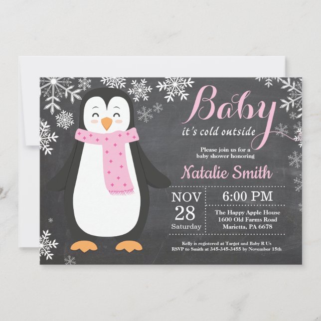 Baby its Cold Outside Penguin Girl Baby Shower Invitation (Front)