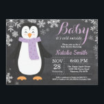 Baby its Cold Outside Penguin Girl Baby Shower Invitation<br><div class="desc">Baby its Cold Outside Penguin Girl Baby Shower Invitationn. Girl Baby Shower Invitation. Baby Penguin. Winter Holiday Baby Shower Invite. Purple and White Snowflakes. Chalkboard Background. For further customisation,  please click the "Customise it" button and use our design tool to modify this template.</div>