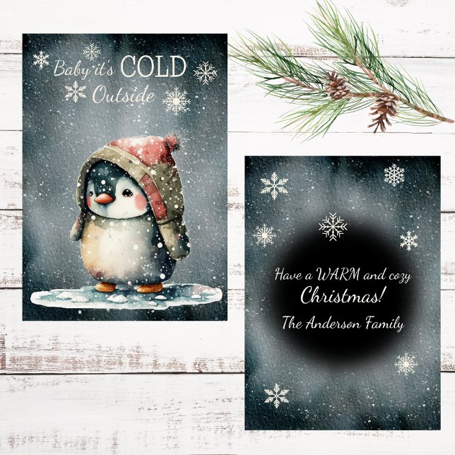Baby It's Cold Outside Penguin  Holiday Card (Creator Uploaded)