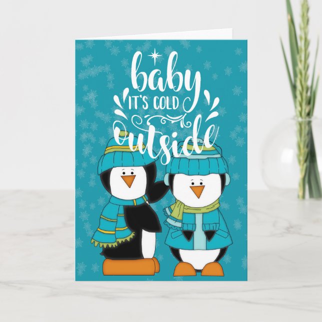 Baby It's Cold Outside Penguins Blue Card (Front)