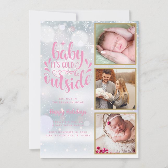 Baby Its Cold Outside Photos Girl Holiday Birth Announcement (Front)