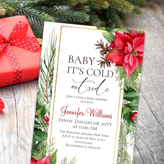 Baby Its Cold Outside Pine Tree Winter Baby Shower Invitation (Creator Uploaded)