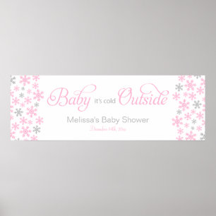 Baby It's Cold Outside Pink Baby Shower Banner Poster