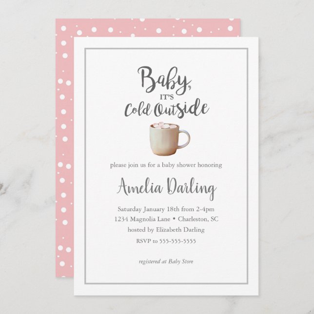 Baby It's Cold Outside Pink Baby Shower Invitation (Front/Back)