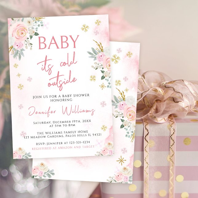 Baby it's cold outside pink baby shower invitation (Creator Uploaded)