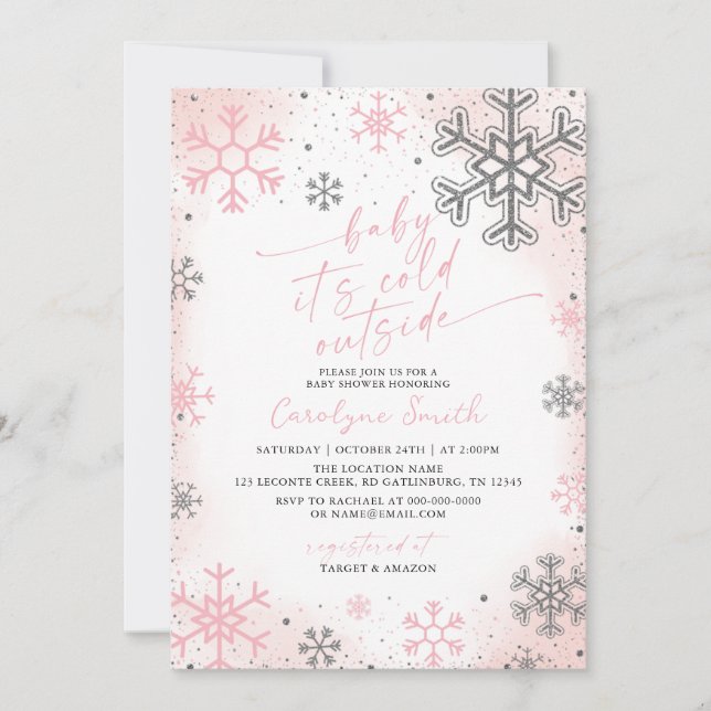 Baby Its Cold Outside Pink Baby Shower Invitation (Front)