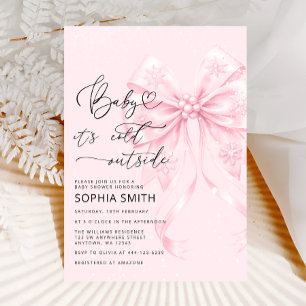 Baby it's Cold Outside Pink Bow Baby Shower Invitation