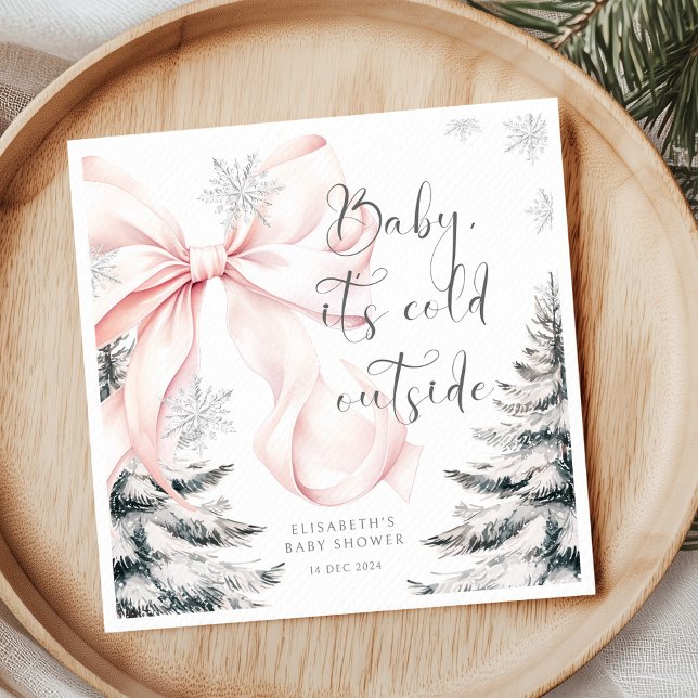 Baby It's Cold Outside Pink Bow Baby Shower Napkin (Creator Uploaded)