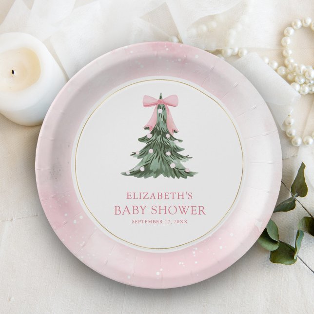 Baby It's Cold Outside Pink Bow Baby Shower Paper Plate (Creator Uploaded)