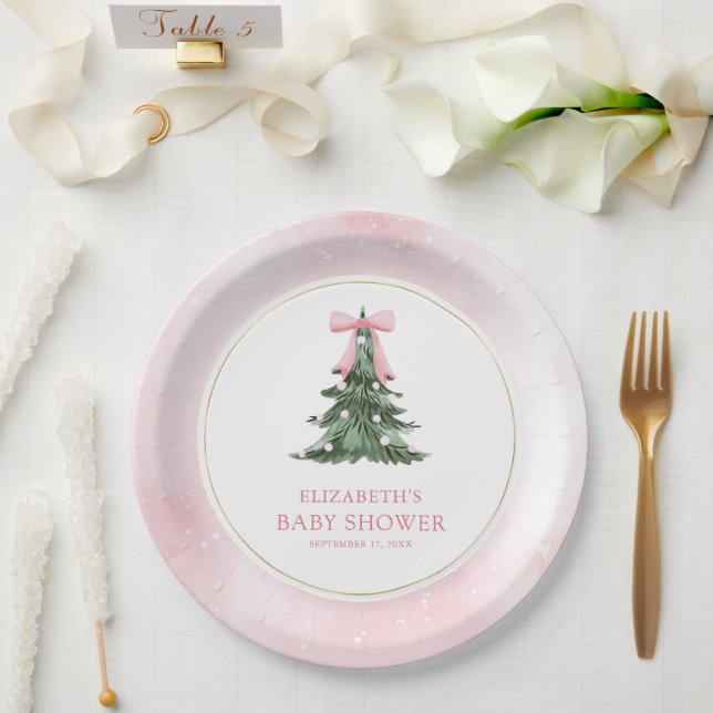 Baby It's Cold Outside Pink Bow Baby Shower Paper Plate (Wedding)